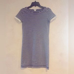 J Crew Ladies Navy and White Strip T-Shirt Dress XXS with Eyelet Trim Sleeve